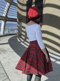 Sukňa kruhová karovaná škótska červená Zena