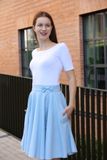 Kruhová ľanová sukňa svetlo modrá Lovely