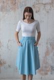 Ľanová sukňa s vreckami svetlo modrá Stela summer